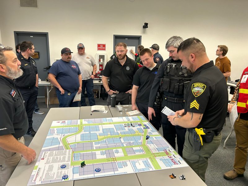 Cross-discipline trainer candidates working through an ASIM Basic scenario exercise.